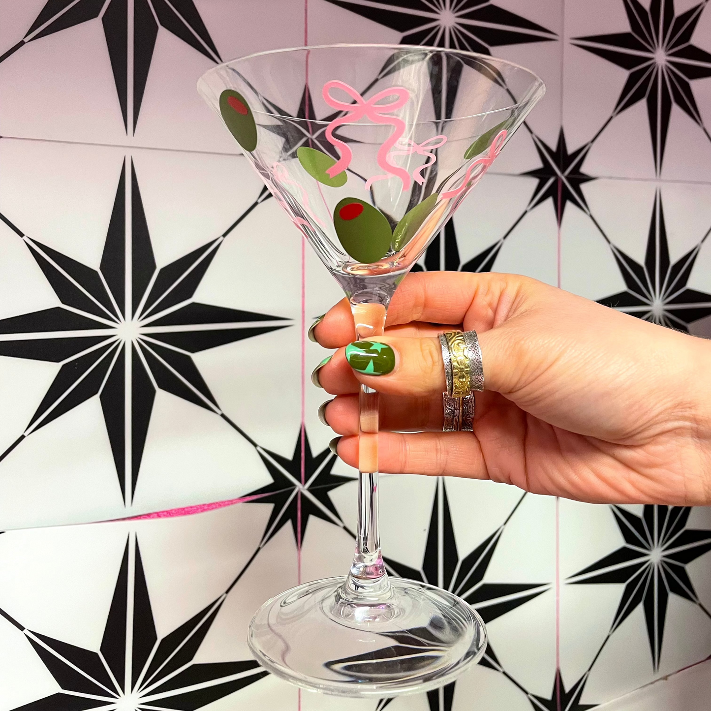 Olives & Bows Martini Glass *PRE ORDER FOR COLLECTION FROM FLAURA ROSE*