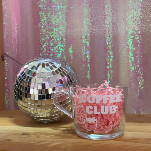 Coffee Club Glass Mug *PRE ORDER FOR COLLECTION FROM FLAURA ROSE*