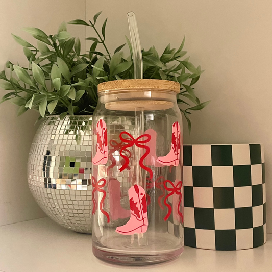 Boots & Bows Glass Can *PRE ORDER FOR COLLECTION FROM FLAURA ROSE*